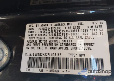 2015 Acura Rdx from USA, damaged, VIN 5J8TB3H32FL005166
